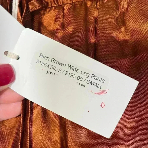 NWT STARK X Women’s Wide Leg Satin Pants Size Small Rich Brown Silky $195 - Picture 10 of 10